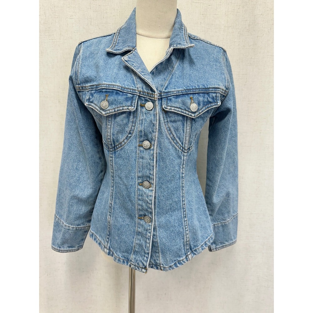 Moda International 90s Vintage  Cotton Blue Denim Shirt Jacket Small Tailored‎ - Picture 10 of 16